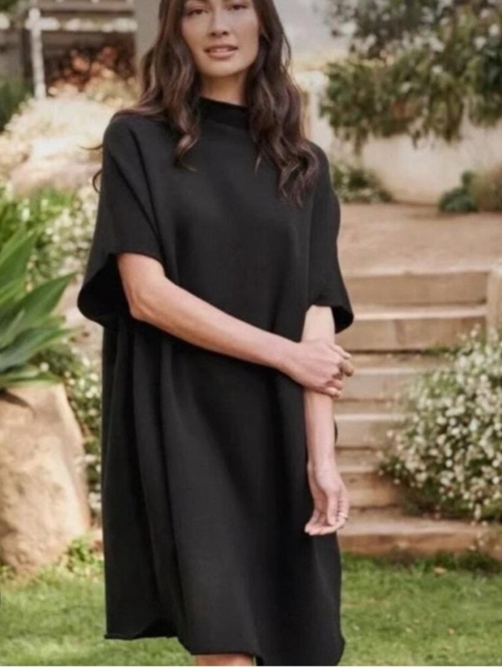 FRANK & EILEEN Ella The Easiest Fleece Funnel Black Cotton Sleeveless Mini Dress
